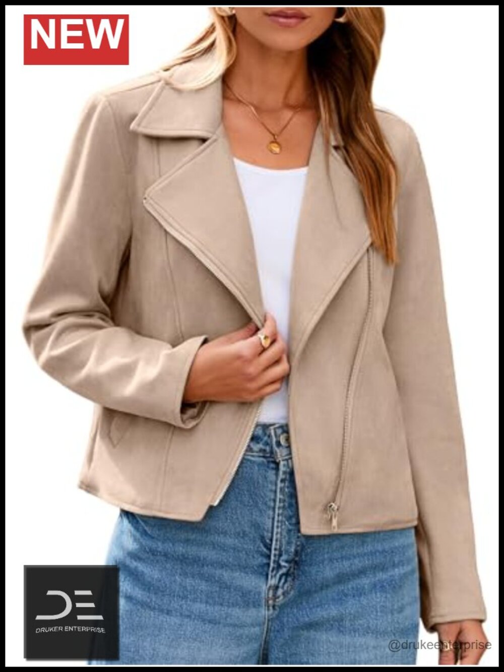Faux Suede Cropped Moto Jacket Long Sleeve Zip Biker